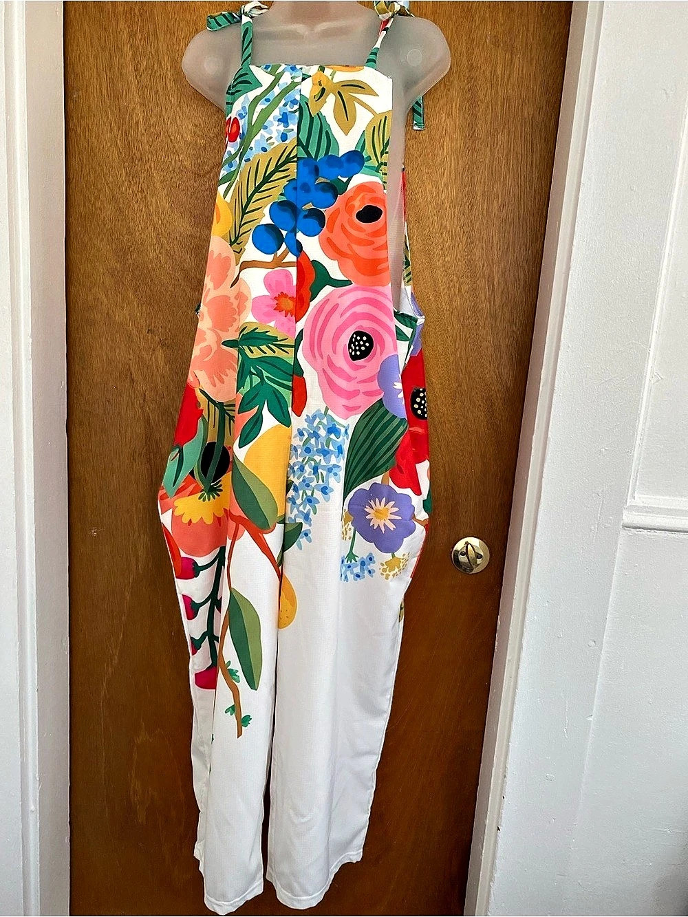Floral Wide Leg Jumpsuit in White & Multicolor XL